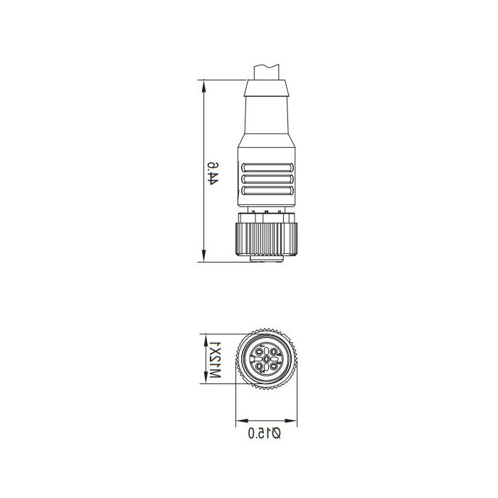 M12 5Pin 、母头直型、引脚5灰色、单端预铸PUR柔性电缆、带屏蔽、黑色护套、64S265-XXX