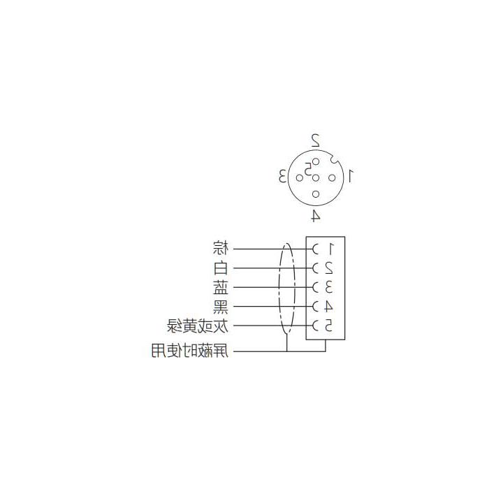 M12 5Pin 、母头直型、引脚5灰色、单端预铸PUR柔性电缆、带屏蔽、黑色护套、64S265-XXX